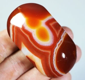 Natural Red Stripe Agate Quartz Crystal Palm Stone Healing Mineral Specimen - Picture 1 of 9