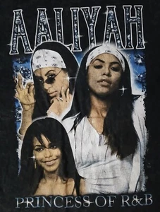 Aaliyah Princess Of R&B Graphic Black Washed Style T Shirt SIZE L - Picture 1 of 3