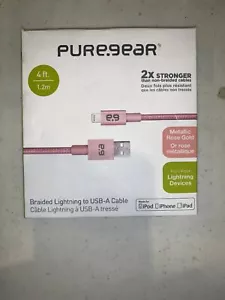 PureGear 4Ft Braided Lightning to USB-A Cable - Pink - Picture 1 of 2