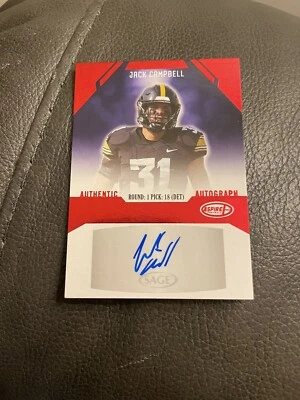 2023 Sage Aspire Jack Campbell Red Auto Rd 1 Pick 18 Detroit Lions SP MINT - Image 1 of 2