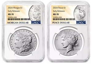 2024 Morgan  Peace Silver Dollar Uncirculated NGC MS70 EARLY RELEASES ER % - Picture 1 of 1