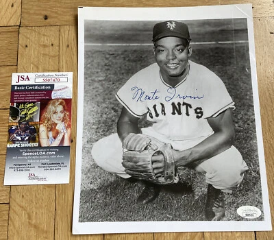 + Monte Irvin B & W Auto Autograph 8x10 Photo JSA COA - Image 1 of 4
