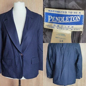 Abrigo Blazer Abrigo Vintage Pendleton Damas Pequeño 100% Lana V Azul Marino Talla 14 - Imagen 1 de 8