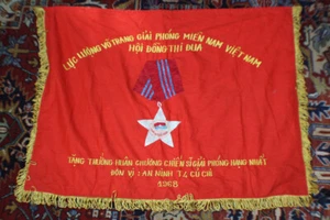 1968 North Vietnamese Flag. Single Sided. Backed. W/ Fringe/ Vet Bring Back Item - Picture 1 of 5