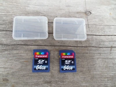 Lot of 2 TRANSCEND 64gb SD Memory Cards Working - Image 1 of 2