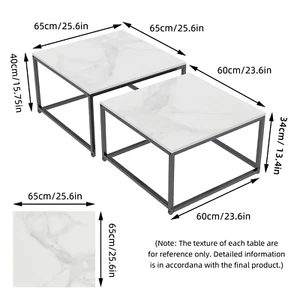 2PCS Square Marble Nesting Coffee Table, Living Room Furniture Display, End Side - Picture 1 of 12