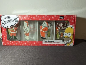 The Simpsons Official Christmas 16 Oz Pint Glasses Set Of 4 2010 Homer - Picture 1 of 2