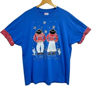 VTG 90's Country Charm Western cowboy couple bandana trim embellished T-shirt L - Picture 1 of 8