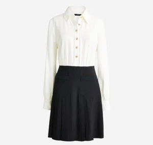 J.Crew Button Front Crepe Shirt Dress Black Ivory Gold Buttons Size 6 Lined - Picture 1 of 10