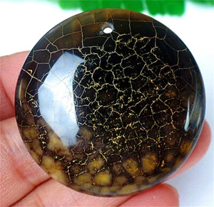 41x8mm Yellow&Black Fire Dragon Veins Agate Round Healing Pendant Bead BY8875 - Picture 1 of 3