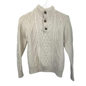 Gap Boy's Ivory Cable Chunky Knit Quarter Button Fisherman Style Sweater, Large - Picture 1 of 8
