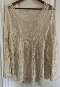 Style Nanda Womens Ivory Lace Knit Top Blouse Long Sleeves - Picture 1 of 7