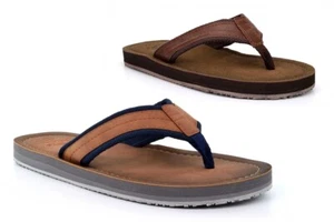 Sandalias para hombre mulas con punta de cuero sintético poste chanclas de verano talla bronceada/marrón - Imagen 1 de 9