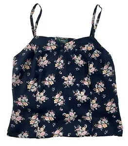 NWT Lauren Ralph Lauren Camisole Womens 18W Navy Floral 100% Silk Lace-Up Back - Picture 1 of 16