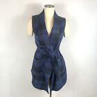 Lisa Rinna Collection QVC Women's Sz XS Plaid Vest W/ Faux Leather Blue