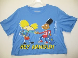Nickelodeon Hey Arnold Short Sleeve Cropped Graphic T-Shirt Size L Blue - Picture 1 of 3