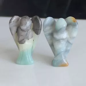 Hand carved mixed gemstone crystal rose quartz angel figurine home decor 1.5'' - Picture 1 of 81