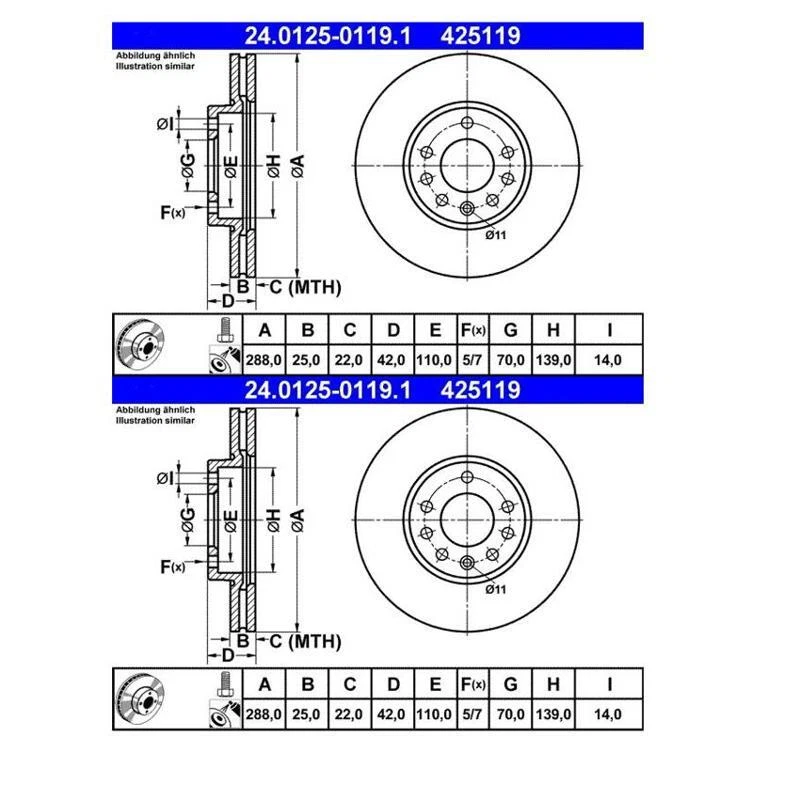 2X ATE 24.0125-0119.1 Disco De Freno Para Opel Vectra B CC J96 Saab 9-3 YS3D - Imagen 1 de 1