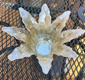 Italian Iridescent Opalescent Flower Glass Candle Holder Vintage - Picture 1 of 18