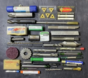 Lot of Machinist Lathe Tools HSS Taps Drills Carbide End Mills Cutters Used - Picture 1 of 8