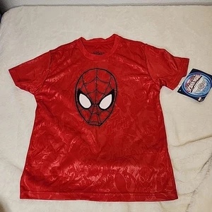 Marvel ultimate spiderman Boys Red shinny patterned Short Sleeve Shirt size 7 - Picture 1 of 8