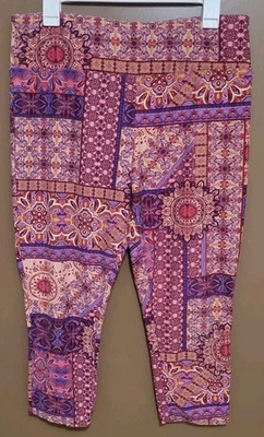 Terra & Sky Capris 7/8 Leggings Mujer 1X 16W 18W Púrpura Naranja Boho Pull On Foto 1 de 4