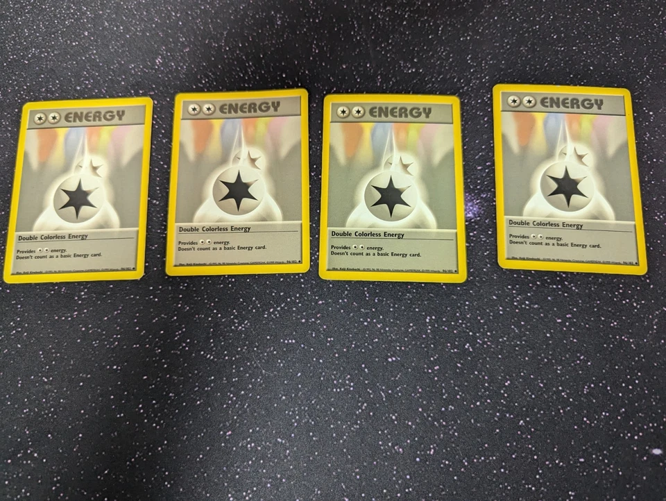 1999 unlimited base  Double Energy X4 - Pokemon - hvy dmg, read descrip! - Image 1 of 1