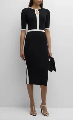 Vestido Elie Tahari The Riya Blanco y Negro Tejido Cerradura Pequeño Bodycon Apretado Foto 1 de 4