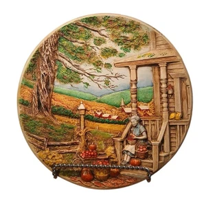 Placa de escena de granja pintada a mano en 3D Byron Molds vintage con colgador de pared 1980 - Imagen 1 de 7
