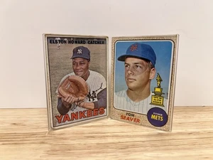 Elston Howard And Tom Seaver Baseball Cards With Yankees and Mets In Card Holder - Picture 1 of 8