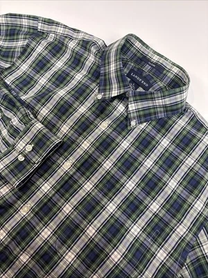 Lands End Men's Long Sleeve Green Plaid Button Up Shirt Size Large No Iron NICE - Image 1 of 4