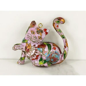 Gato Gatito Amantes Adornos de Navidad 3 1/2" Esmalte Arte Popular Años 90 Vacaciones Rosa - Imagen 1 de 16