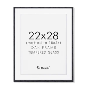 22x28 Black Picture Frame, 22x28 Poster Frame - Solid Oak Wood and Tempered R... - Picture 1 of 7