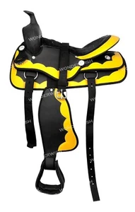 Yellow Western Cordura Synthetic Barrel Horse Saddle Set Size 10" - 18" - Picture 1 of 5