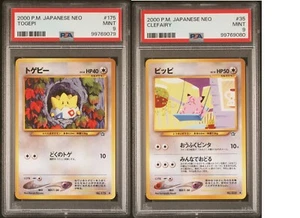 2000 TOGEPI #175 & CLEFAIRY #35 POKEMON NEO GENESIS JAPANESE 2 CARD SET PSA 9 - Picture 1 of 3
