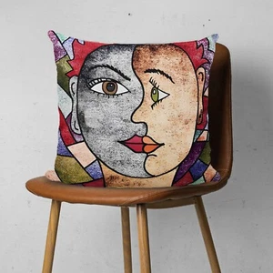 Abstract Girl Tapestry Pillow Sofa Couch Decorative Gobelin Pillow 18x18" - Picture 1 of 4