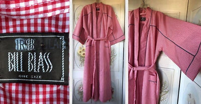DE COLECCIÓN NUEVO SIN ETIQUETAS BILL BLASS HOMBRE ROJO BLANCO GINGHAM ALGODÓN BATA SALÓN VESTIDO AZUL RIBETE Foto 1 de 4