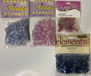 ELEMENTS & Fashion Glass LOT of 4 Packages Glass Beads In Pink Blues & Red NEW - Picture 1 of 6