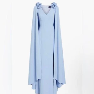 MARCHESA NOTTE Cape-effect floral-appliqué cady maxi gown dress - Picture 1 of 9