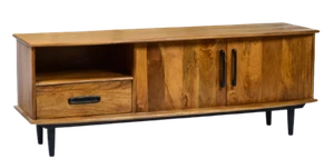 Design Echtholz Mango Holz Stahl TV Board Kommode Elias 152 cm x 55 cm Braun - Bild 1 von 4