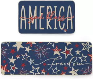 Patriotic Kitchen Mats Sets of 2 ，4Th of July America Liberty Home Decor Kitchen - Picture 1 of 6