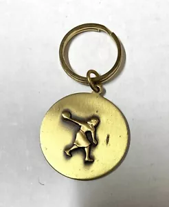 LADY BOWLER Design MEDIUM BRASS KEYRING -Round shape- FOB -zipper pull - Picture 1 of 3