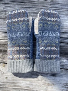 Handmade Upcycled Wool Sweater Mittens Fleece Lined Cashmere Cuff Nordic LONG - Picture 1 of 3
