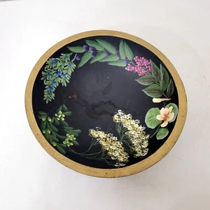 Cuenco de madera pintado a mano con diseño floral y borde dorado - Imagen 1 de 7