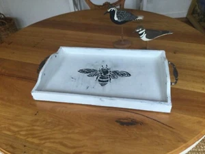 BEAUTIFULLY HANDCRAFTED WOODEN TRAY SHABBY CHIC/ FRENCH COUNTRY STYLE - Picture 1 of 5