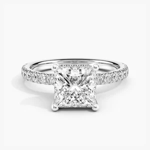 2 Ct Princess Cut Lab Grown Diamond Hidden Halo Engagement Ring 14k White Gold - Picture 1 of 4