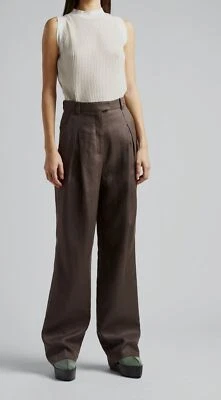 $1090 Pantalones Agnona Mujer Marrón Plisado Lino Sarga Pierna Recta Talla IT 40/US 4 Foto 1 de 3