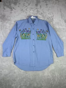 Vintage Casey Colemon Shirt Damen groß Denim Blumenmuster bestickt Chambray - Bild 1 von 14
