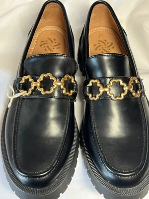 Sam & Libby Rylan Women's Black Size 7.5 Lug Sole Loafer Studded Gold Chain - Image 1 of 4