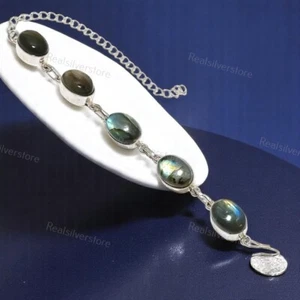Labradorite Gemstone Handmade 925 Silver Plated Bracelet 7-8 - Picture 1 of 5